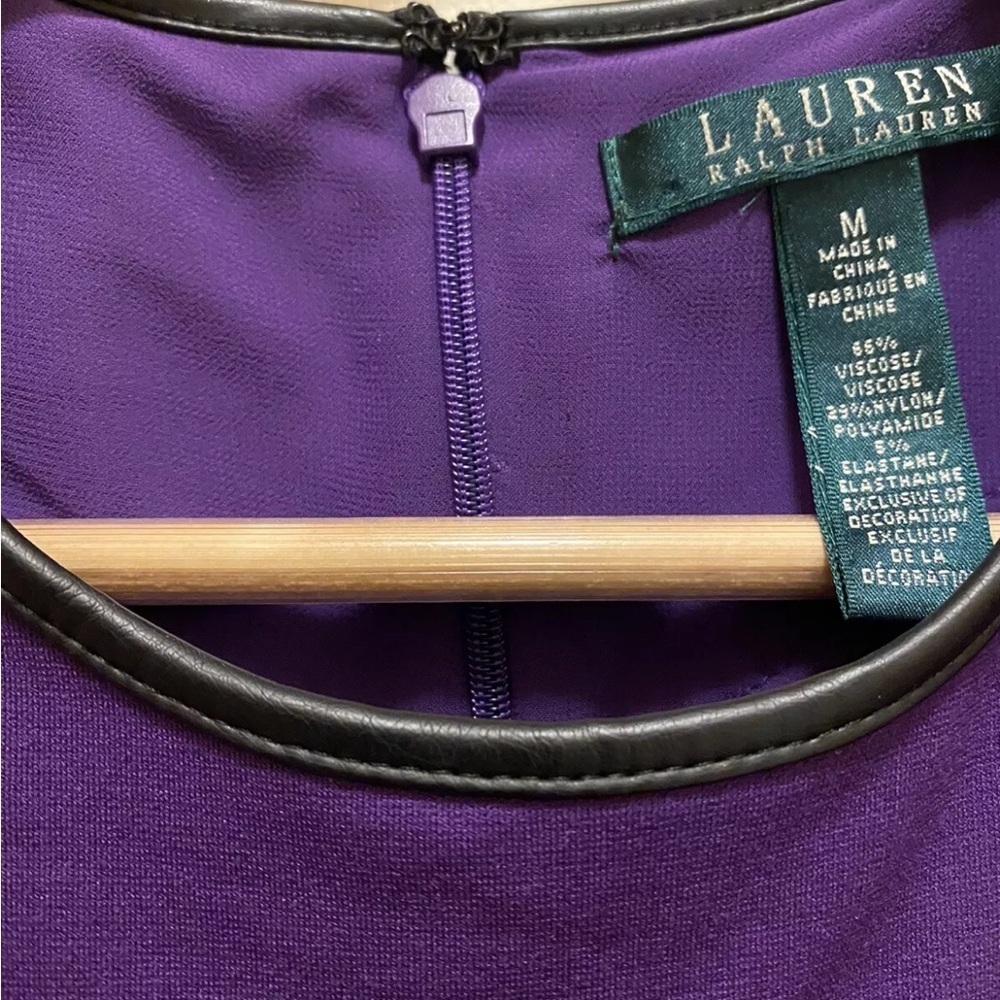 Lauren Ralph Elegant Brill Purple Sleeveless Dress w/ Faux Leather Trim Sz NWT!! - Picture 5 of 15
